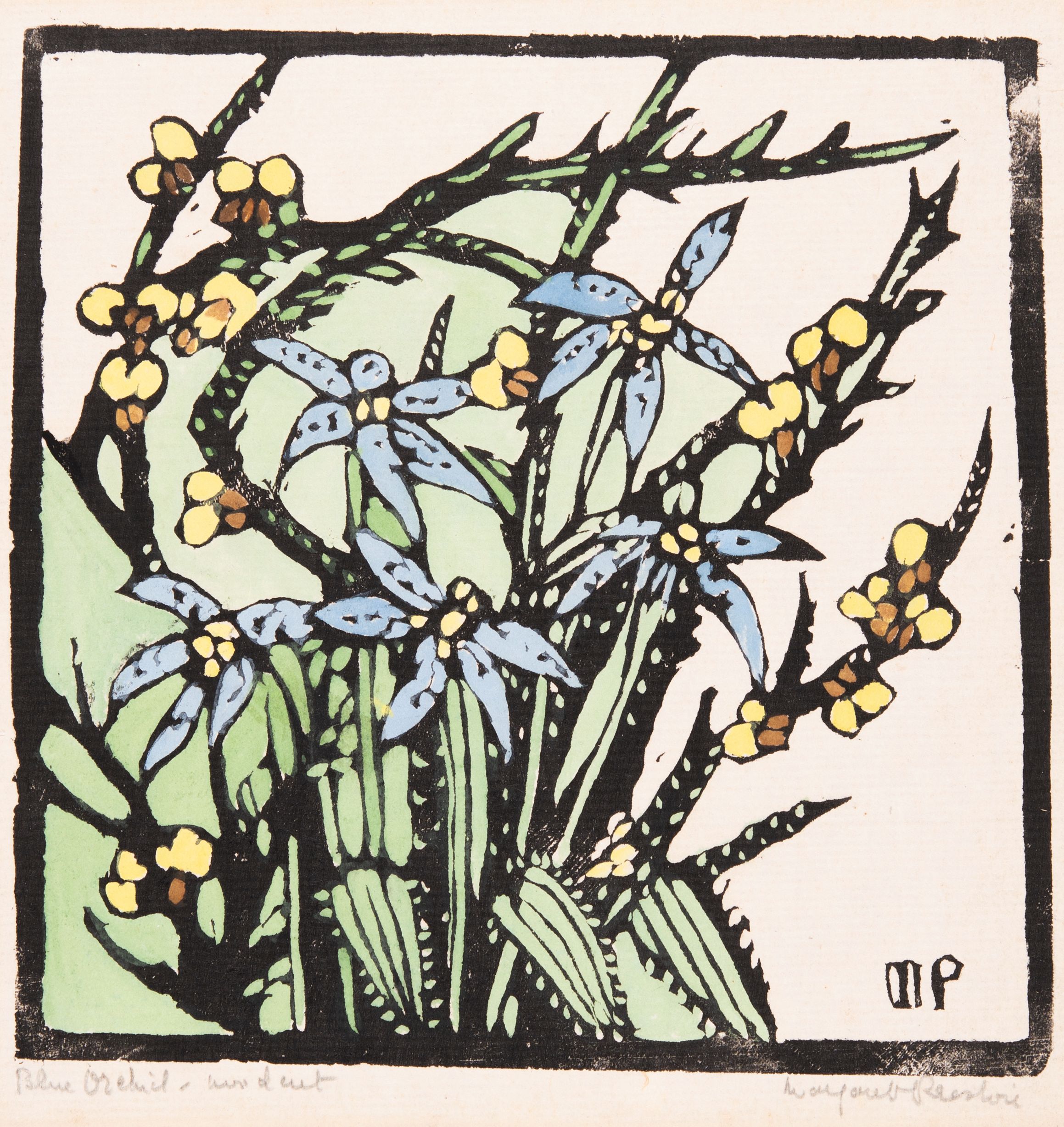 Blue Orchid, c.1936
woodblock print, hand coloured with gouache
Gift of Mr & Mrs R. Taplin 1975